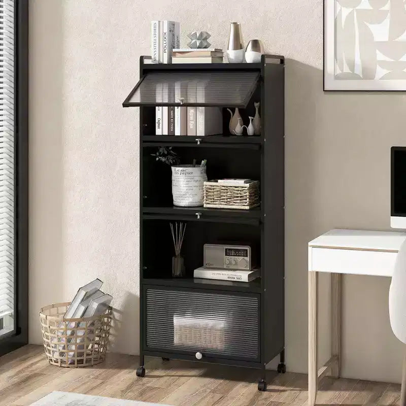 Meuble de cuisine à 5 niveaux Costway avec étagère de rangement, chariot à micro-ondes mobile et portes relevables (blanc/noir/gris/vert)