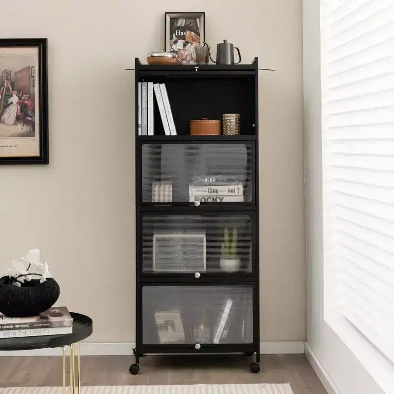 Meuble de cuisine à 5 niveaux Costway avec étagère de rangement, chariot à micro-ondes mobile et portes relevables (blanc/noir/gris/vert)