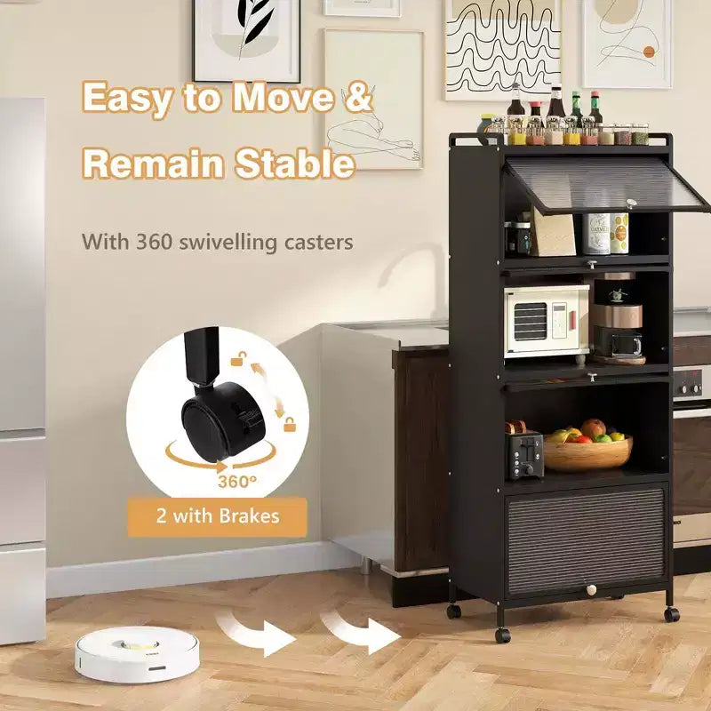 Meuble de cuisine à 5 niveaux Costway avec étagère de rangement, chariot à micro-ondes mobile et portes relevables (blanc/noir/gris/vert)