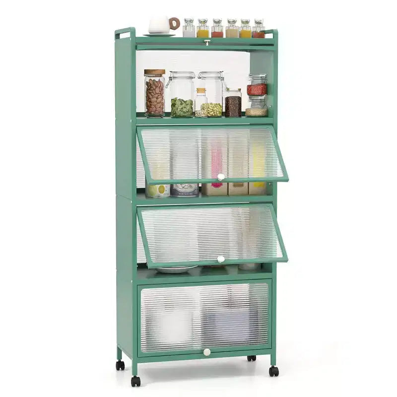 Meuble de cuisine à 5 niveaux Costway avec étagère de rangement, chariot à micro-ondes mobile et portes relevables (blanc/noir/gris/vert)