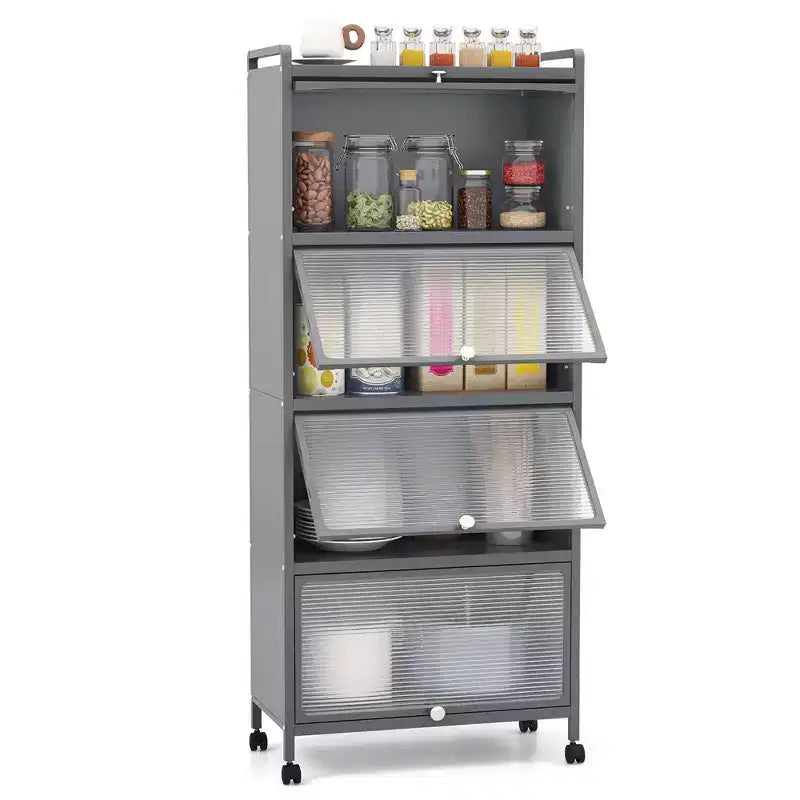 Meuble de cuisine à 5 niveaux Costway avec étagère de rangement, chariot à micro-ondes mobile et portes relevables (blanc/noir/gris/vert)
