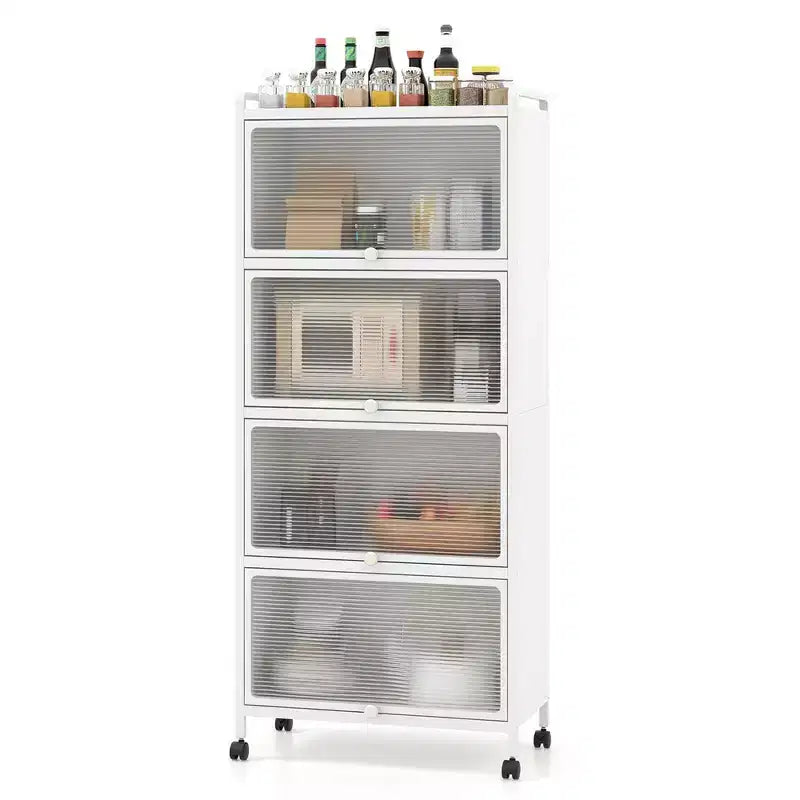 Meuble de cuisine à 5 niveaux Costway avec étagère de rangement, chariot à micro-ondes mobile et portes relevables (blanc/noir/gris/vert)