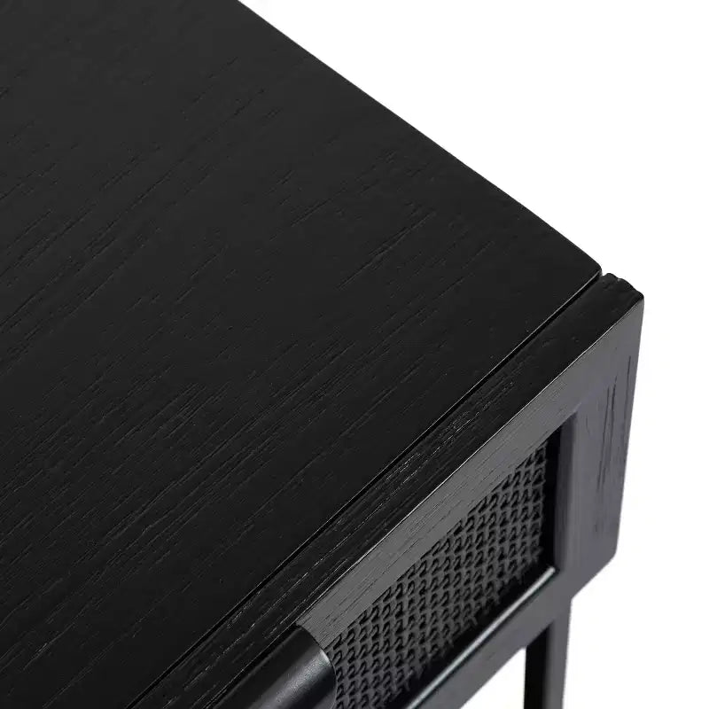 Table d'appoint Kate and Laurel Ori en bois et rotin, 18x15x24, Noir