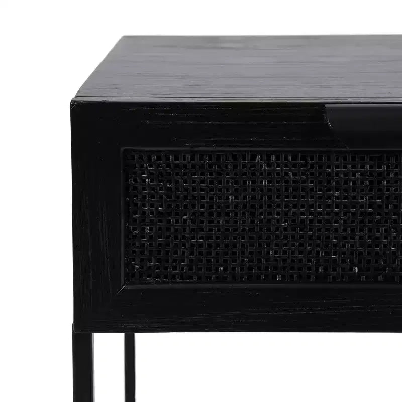 Table d'appoint Kate and Laurel Ori en bois et rotin, 18x15x24, Noir