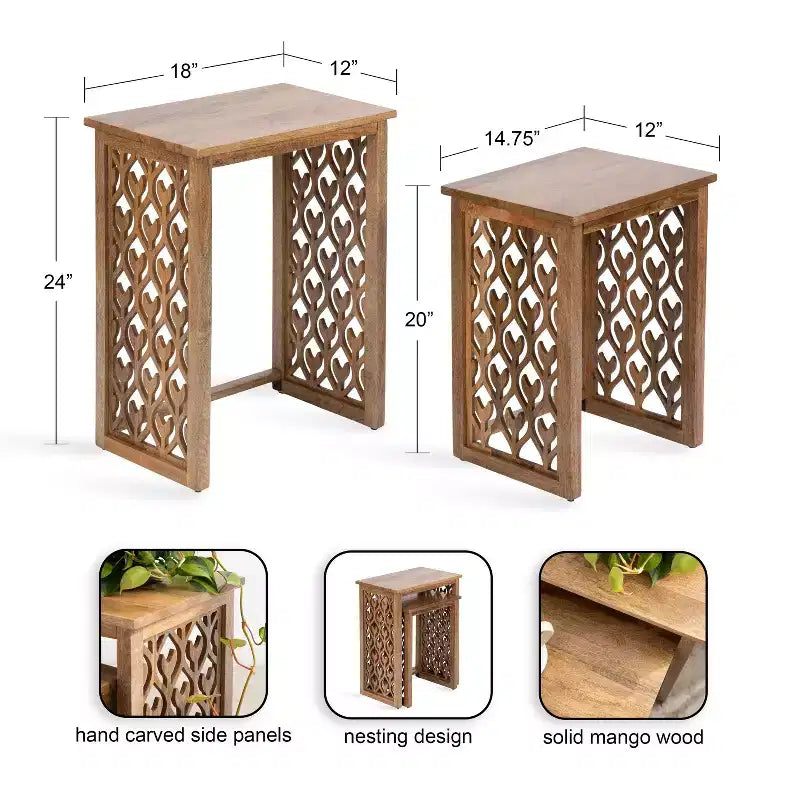 Tables gigognes en bois Karni de Kate and Laurel, 2 pièces, naturel