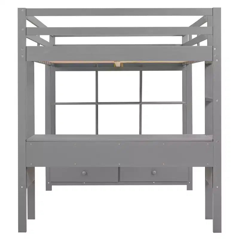 Lit mezzanine avec bureau intégré, étagères de rangement et tiroirs - ModernLuxe