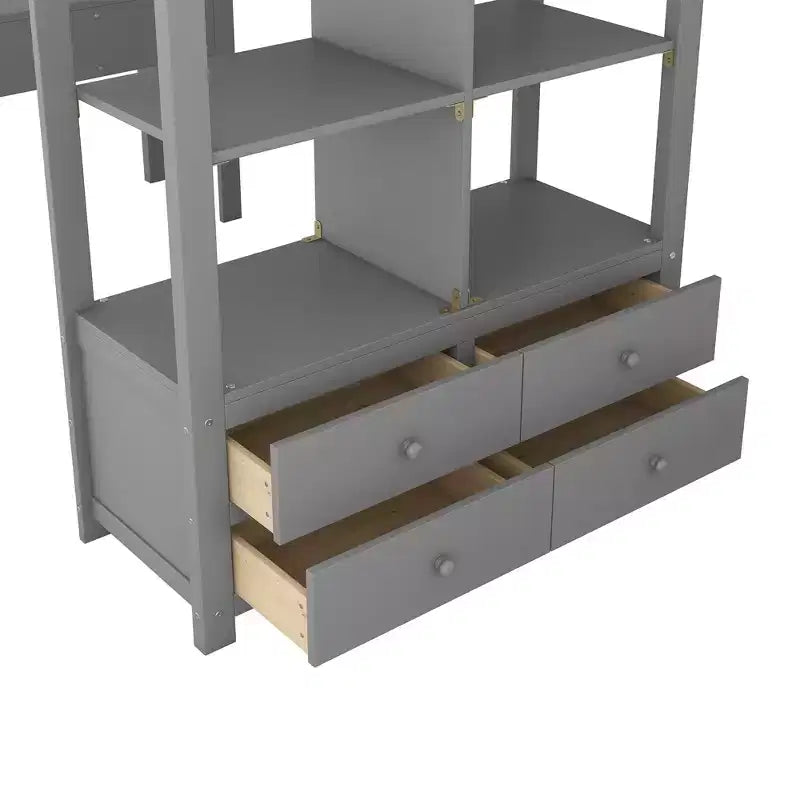 Lit mezzanine avec bureau intégré, étagères de rangement et tiroirs - ModernLuxe