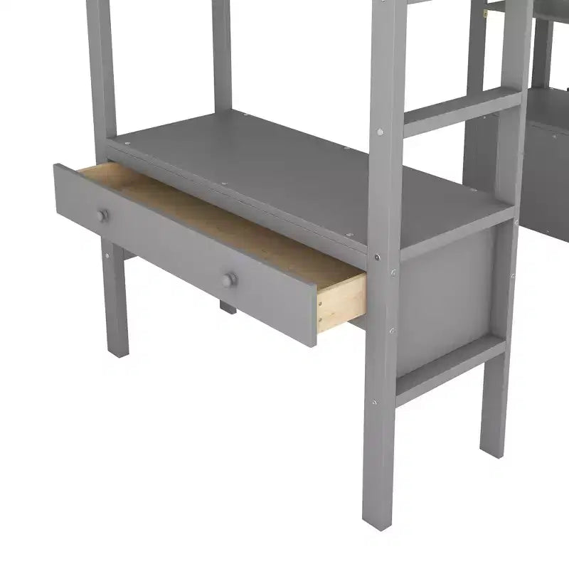 Lit mezzanine avec bureau intégré, étagères de rangement et tiroirs - ModernLuxe