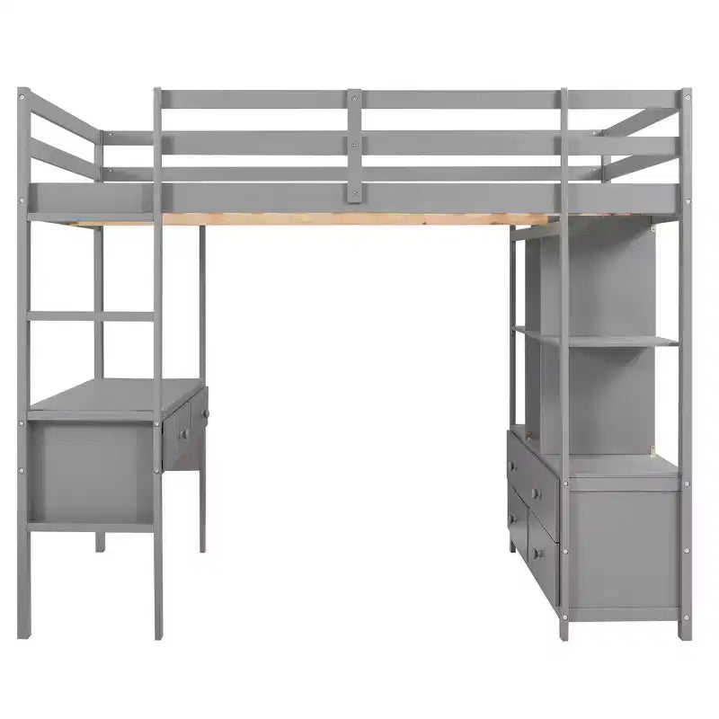 Lit mezzanine avec bureau intégré, étagères de rangement et tiroirs - ModernLuxe