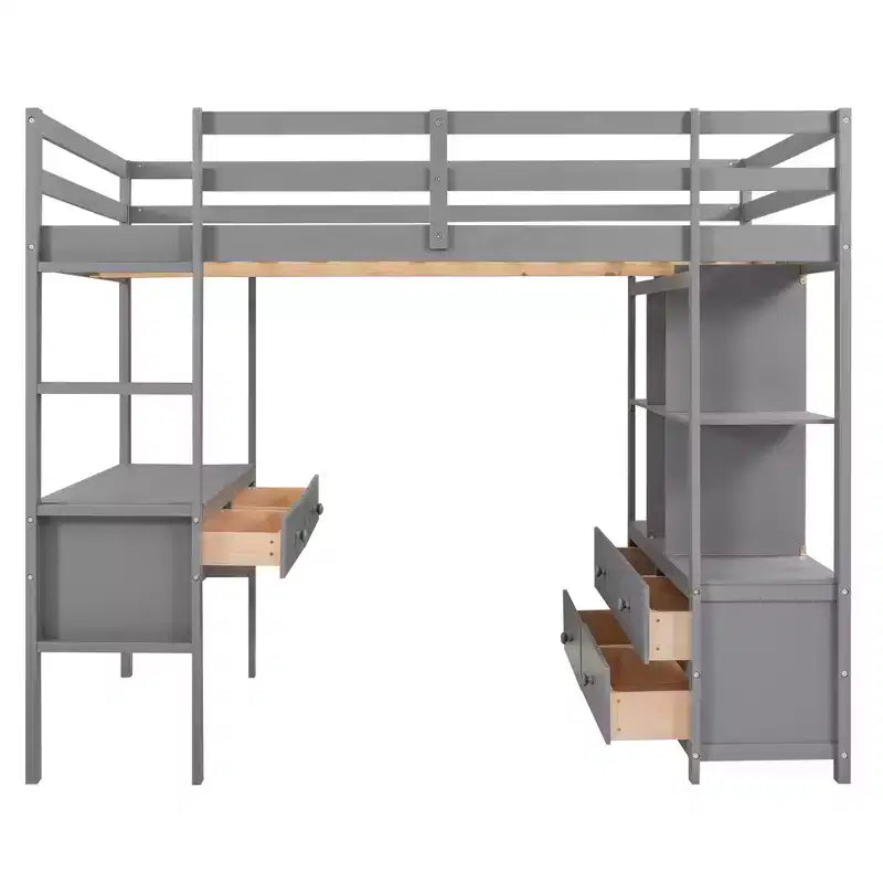 Lit mezzanine avec bureau intégré, étagères de rangement et tiroirs - ModernLuxe