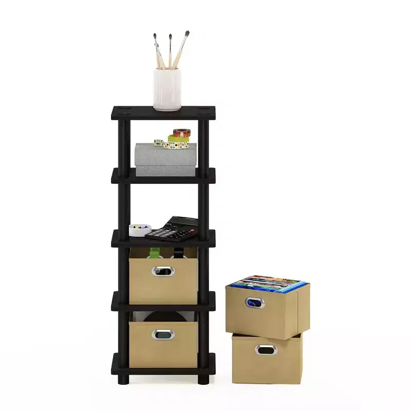 Furinno Étagère de Rangement Multi-Fonctionnelle à 5 Niveaux, Présentoir, Bibliothèque pour Salle de Bain, Salon, Bureau à Domicile et Cuisine, Espresso