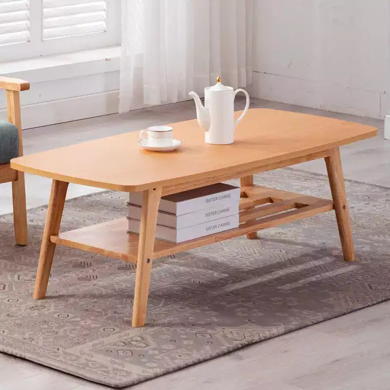 HOMLUX Table basse naturelle à 2 niveaux, table de cocktail moderne avec rangement et étagère ouverte