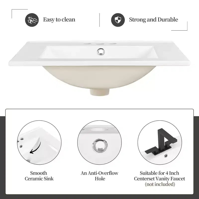 Meuble-lavabo de salle de bain Yaheetech de 86 cm avec lavabo, blanc