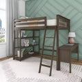 Lit superposé surélevé pleine grandeur Max & Lily avec bureau, échelle et bibliothèque, cadre en bois massif, gain de place, capacité de poids de 181 kg, montage facile