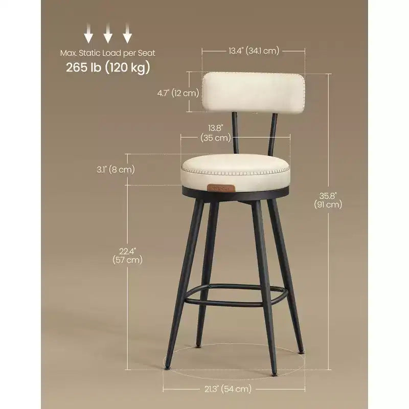 VASAGLE Collection EKHO - Lot de 2 tabourets de bar, tabourets de bar pivotants hauteur comptoir avec dossier, cuir synthétique avec surpiqûres