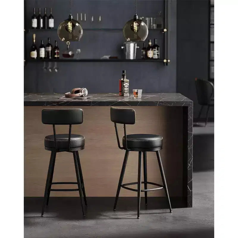 VASAGLE Collection EKHO - Lot de 2 tabourets de bar, tabourets de bar pivotants hauteur comptoir avec dossier, cuir synthétique avec surpiqûres