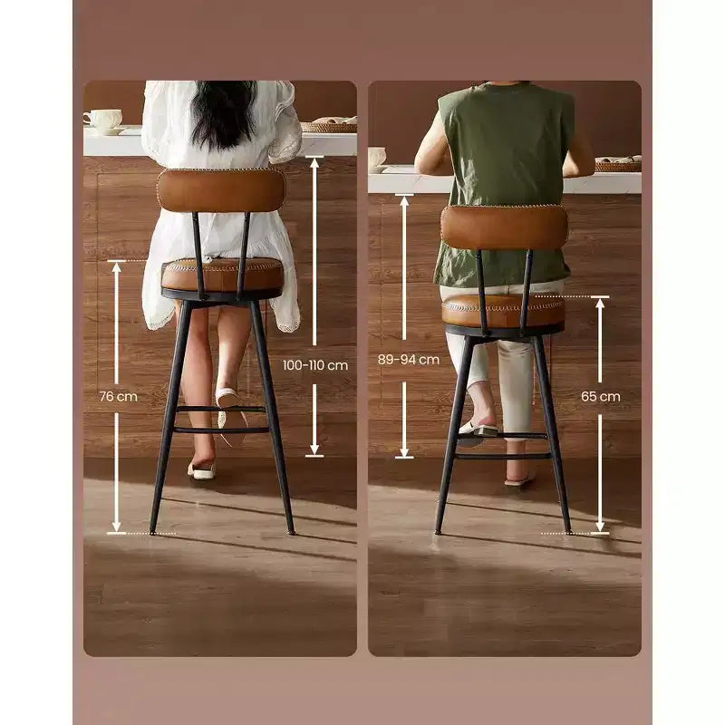 VASAGLE Collection EKHO - Lot de 2 tabourets de bar, tabourets de bar pivotants hauteur comptoir avec dossier, cuir synthétique avec surpiqûres