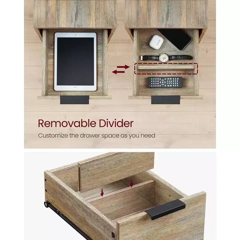 VASAGLE Table d'appoint avec station de charge, Table d'extrémité étroite avec 2 tiroirs, Table de chevet fine avec rangement