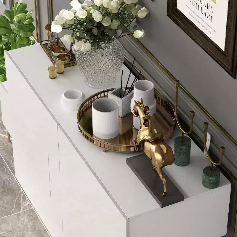 Commode brillante Famapy avec 6 tiroirs, style moderne et contemporain, couleur blanche