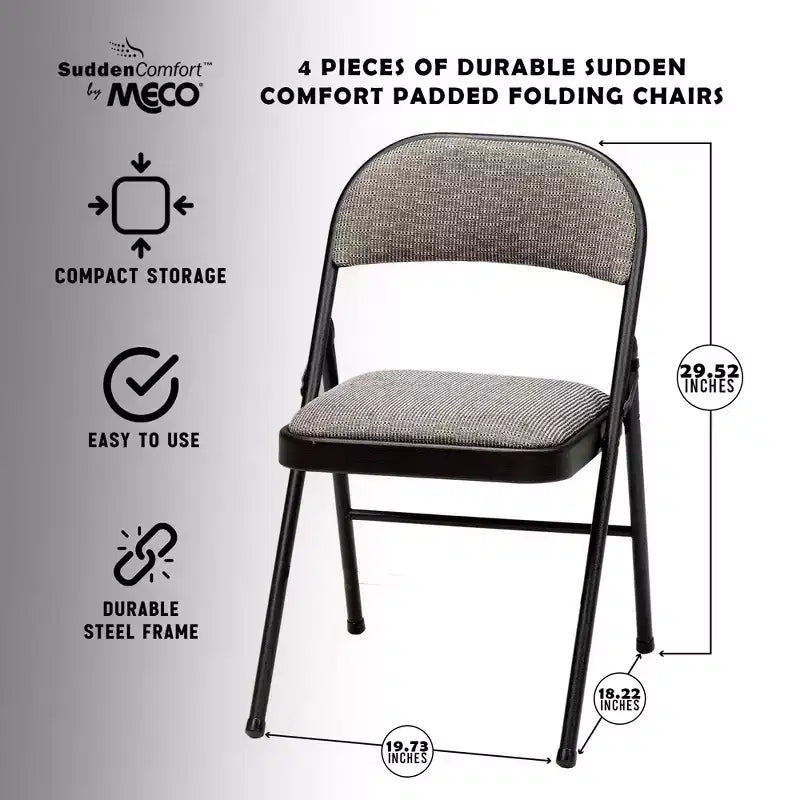 MECO Lot de 4 chaises pliantes rembourrées de luxe Sudden Comfort avec assise de 40,6 x 40,6 cm et patins de protection pour les pieds