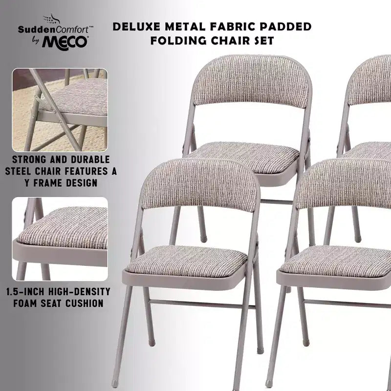 MECO Lot de 4 chaises pliantes rembourrées de luxe Sudden Comfort avec assise de 40,6 x 40,6 cm et patins de protection pour les pieds