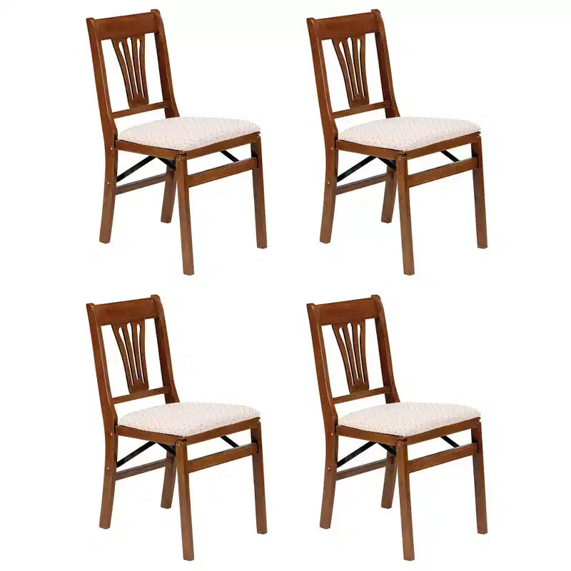 MECO Stakmore Urn Premium Solid Wood Dining Table Folding Chair Set with Fabric Padded Upholstered Seat, 4 Pack, Fruitwood/Blush