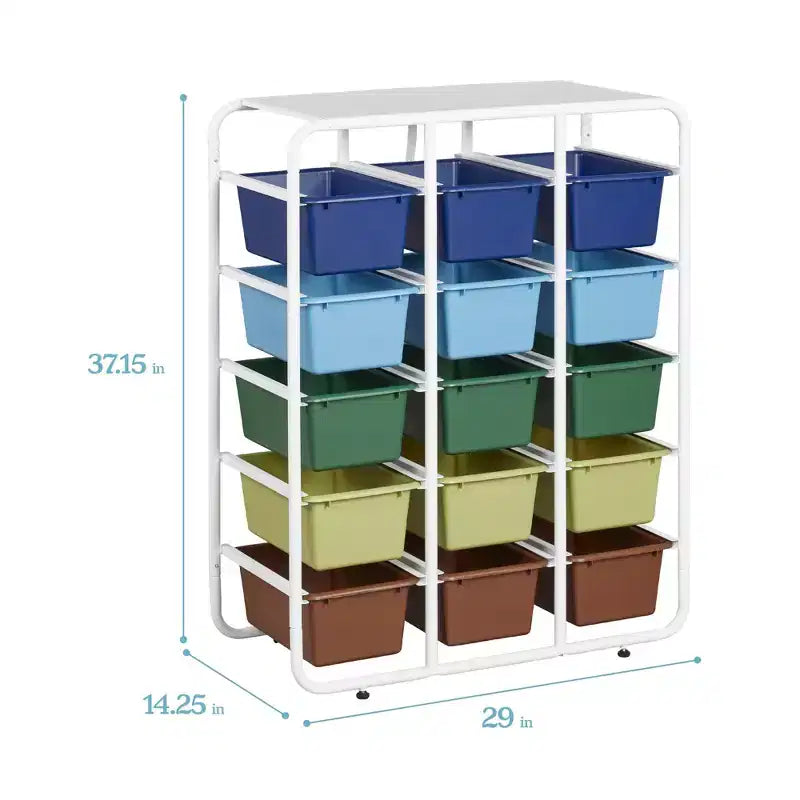 Étagère de rangement à 5 niveaux ECR4Kids avec 15 bacs de rangement, 5x3, organisation polyvalente