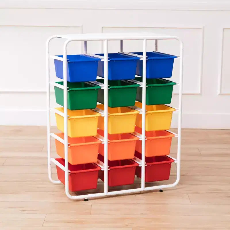 Étagère de rangement à 5 niveaux ECR4Kids avec 15 bacs de rangement, 5x3, organisation polyvalente