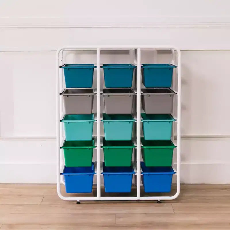 Étagère de rangement à 5 niveaux ECR4Kids avec 15 bacs de rangement, 5x3, organisation polyvalente