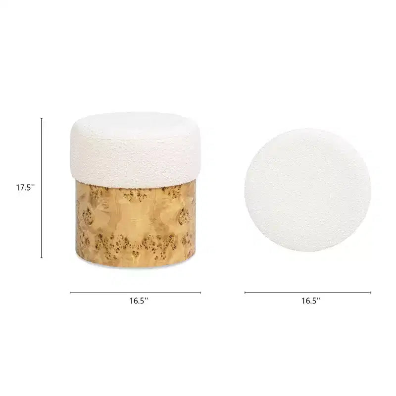 Jennifer Taylor Home Ottoman rond rembourré Nebula en loupe de bois