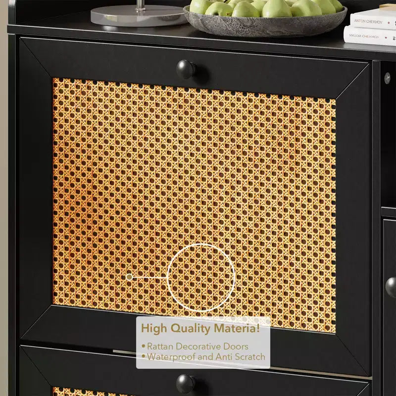 Meuble à chaussures autoportant en rotin couleur bois naturel avec 3 tiroirs basculants, Organisateur autoportant avec étagères réglables pour entrée, couloir