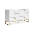 Signature Design by Ashley Socalle 6 Drawer Dresser, White with Goldtone Hardware, Modern Chic Style