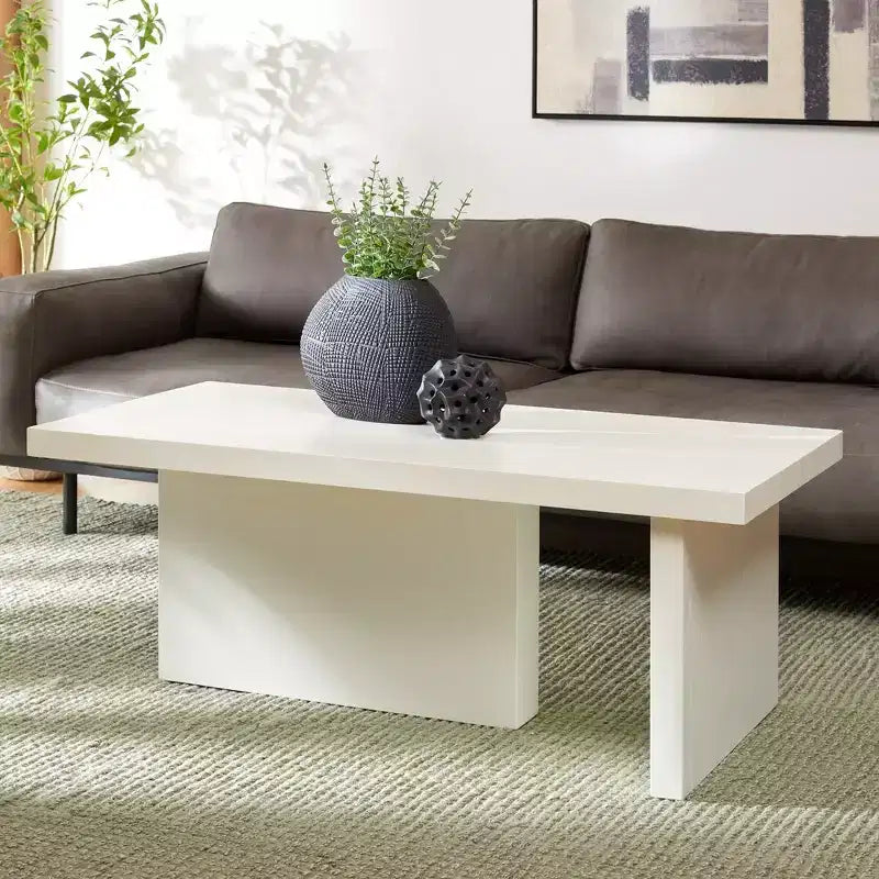 Table basse rectangulaire, ivoire/sable, cadre en bois, 1 pièce