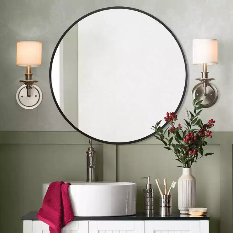 Miroir de courtoisie de salle de bain rond Dovelina à cadre en aluminium (lot de 2)