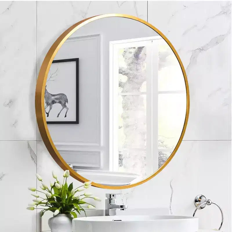 Miroir de courtoisie de salle de bain rond Dovelina à cadre en aluminium (lot de 2)