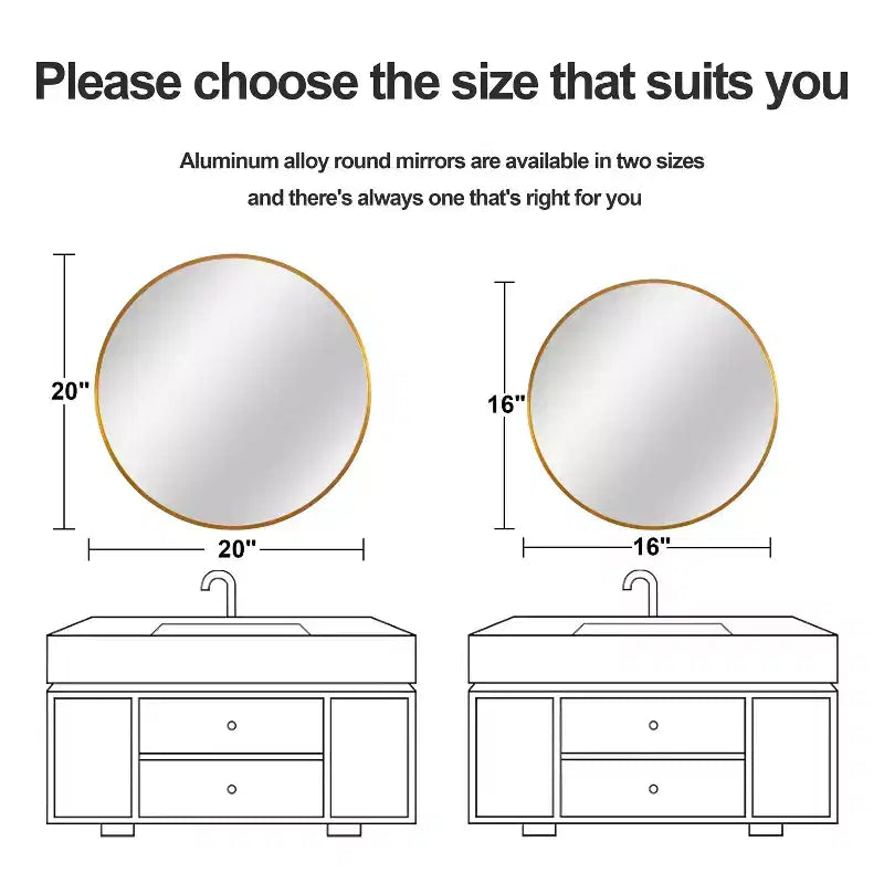 Miroir de courtoisie de salle de bain rond Dovelina à cadre en aluminium (lot de 2)