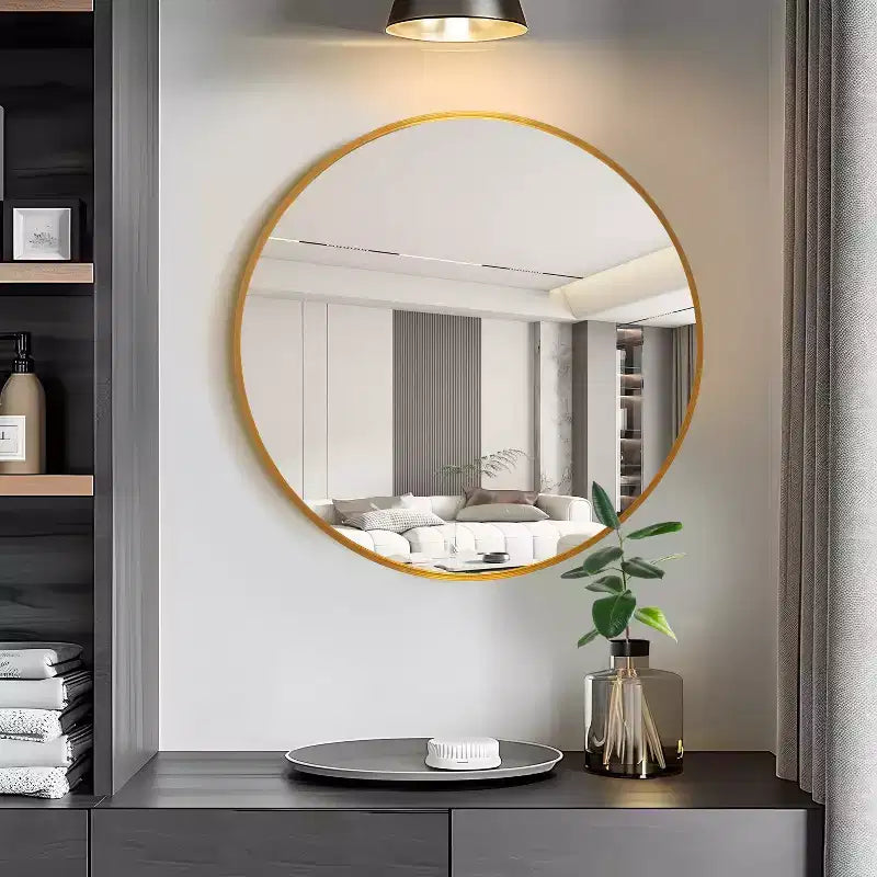 Miroir de courtoisie de salle de bain rond Dovelina à cadre en aluminium (lot de 2)