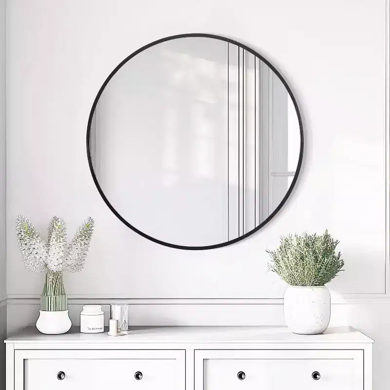 Miroir de courtoisie de salle de bain rond Dovelina à cadre en aluminium (lot de 2)