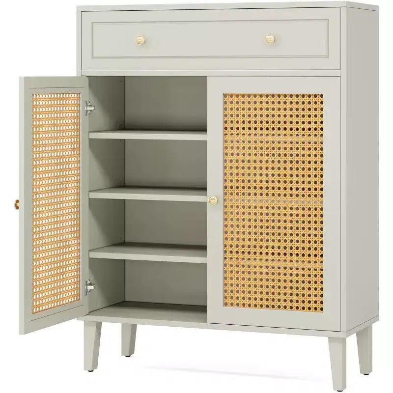 Lantine Shoe Cabinet with Drawer, Shoe Storage Cabinet with Adjustable Shelf, Rattan Shoe Organizer for Entryway, Hallway, Living Room