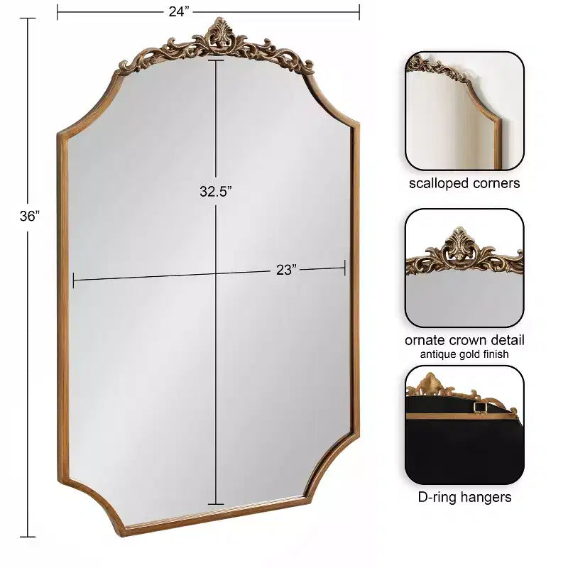 Miroir Arendahl de style traditionnel avec bordure festonnée, couleur or, de Kate & Laurel All Things Decor