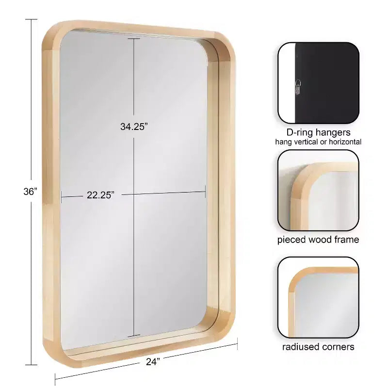 Miroir Mural Décoratif Rectangle Arrondi Encadré en Bois Hutton Kate & Laurel All Things Decor