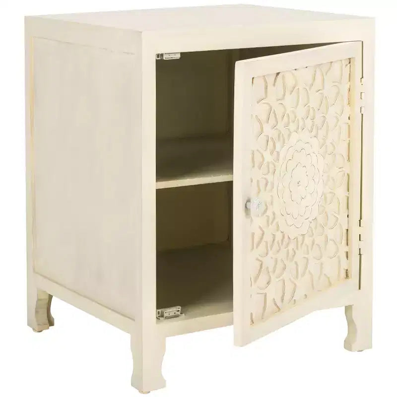 Table de chevet 2 étagères 1 porte Rayetta - NST5304 - Blanc délavé - Safavieh