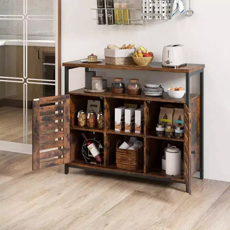 Meuble de rangement Costway : Buffet industriel avec porte à lattes à ouverture par simple pression