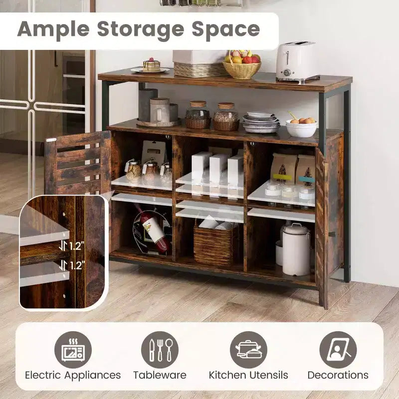 Meuble de rangement Costway : Buffet industriel avec porte à lattes à ouverture par simple pression