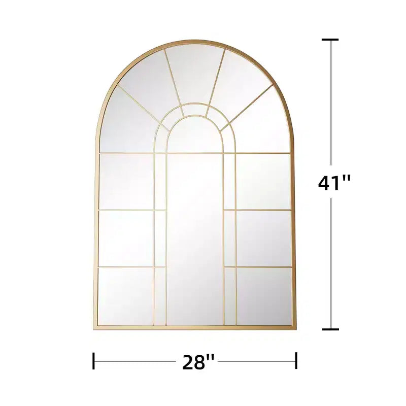 Miroir mural décoratif Dovelina 41L x 28l en forme de fenêtre arquée avec cadre en métal pour salon, entrée, chambre à coucher Noir/Doré