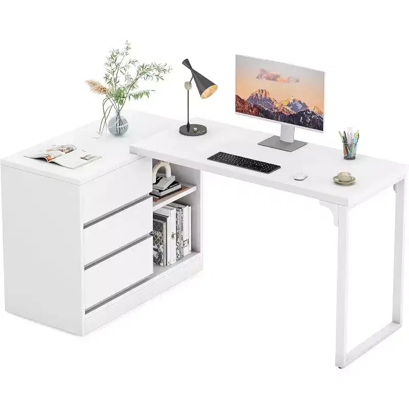 Lantine L-Shaped Computer Desk with Drawers and Shelves