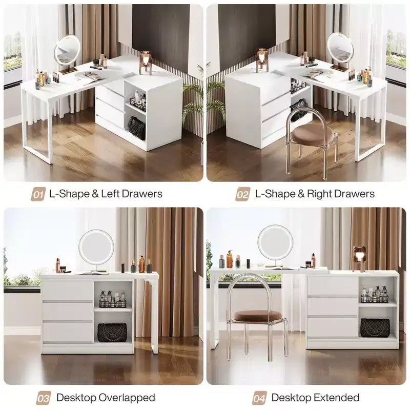 Bureau d'ordinateur d'angle Lantine avec tiroirs et étagères