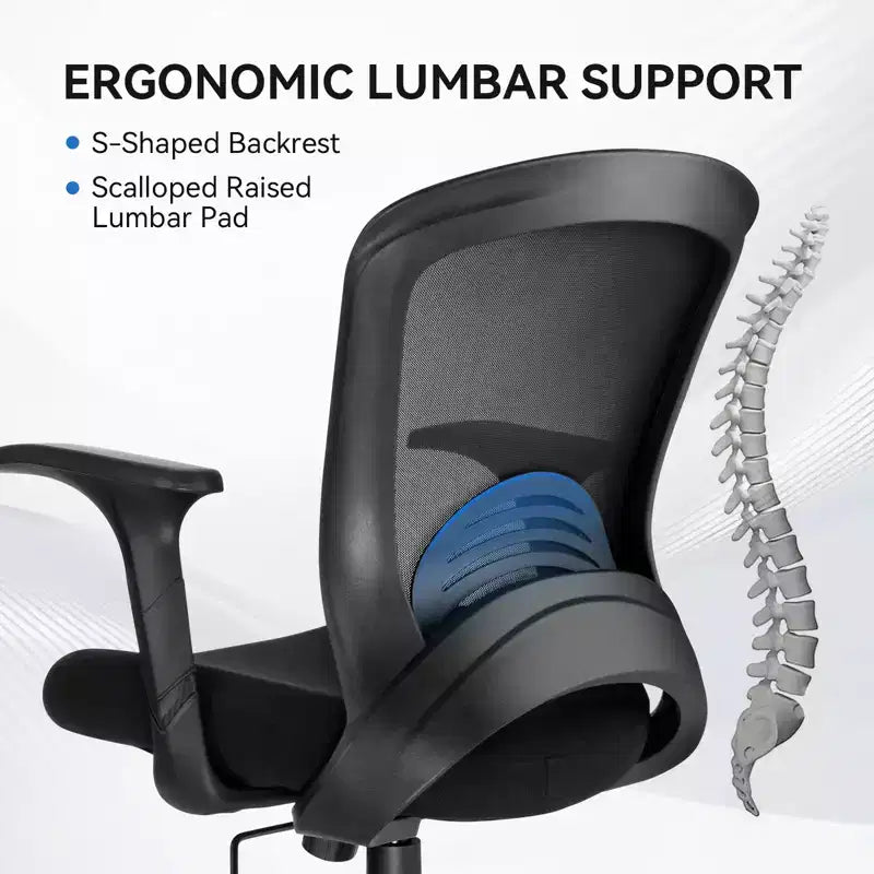 Fauteuil de bureau ergonomique en maille avec soutien lombaire, capacité de 150 kg