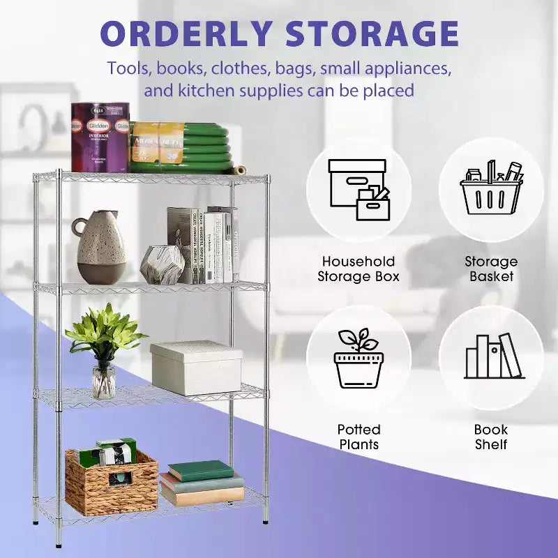 Étagère métallique à 4 niveaux FDW, unité de rangement robuste, organisateur de garage, rayonnage métallique