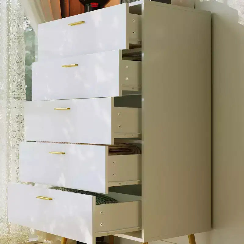 Famapy Commode Verticale Blanche 5 Tiroirs Grand Espace de Rangement Pieds de Meuble Hauts